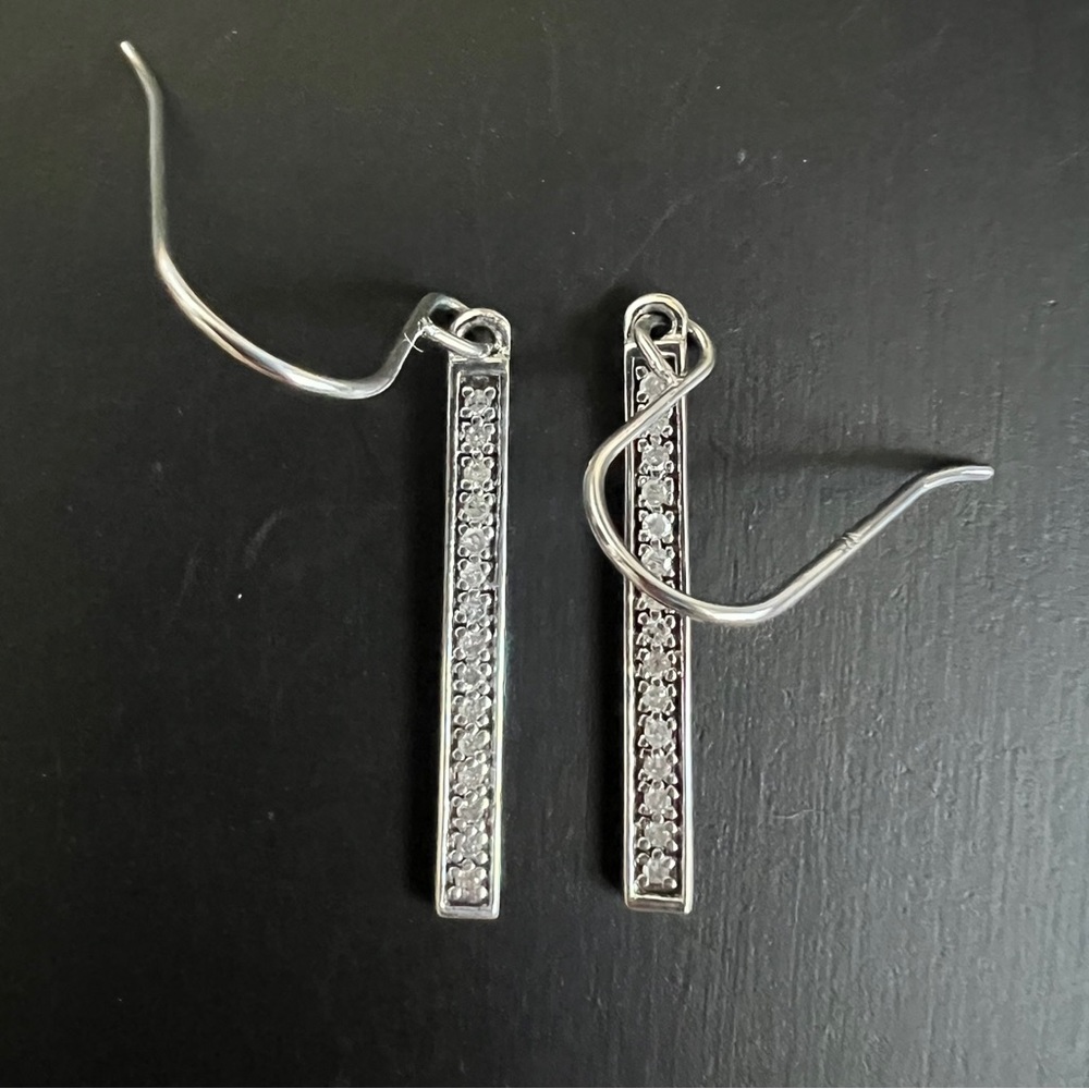 Sterling silver Diamond bar earrings